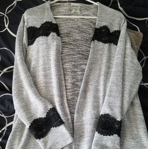 XL Black white lace accent cardigan